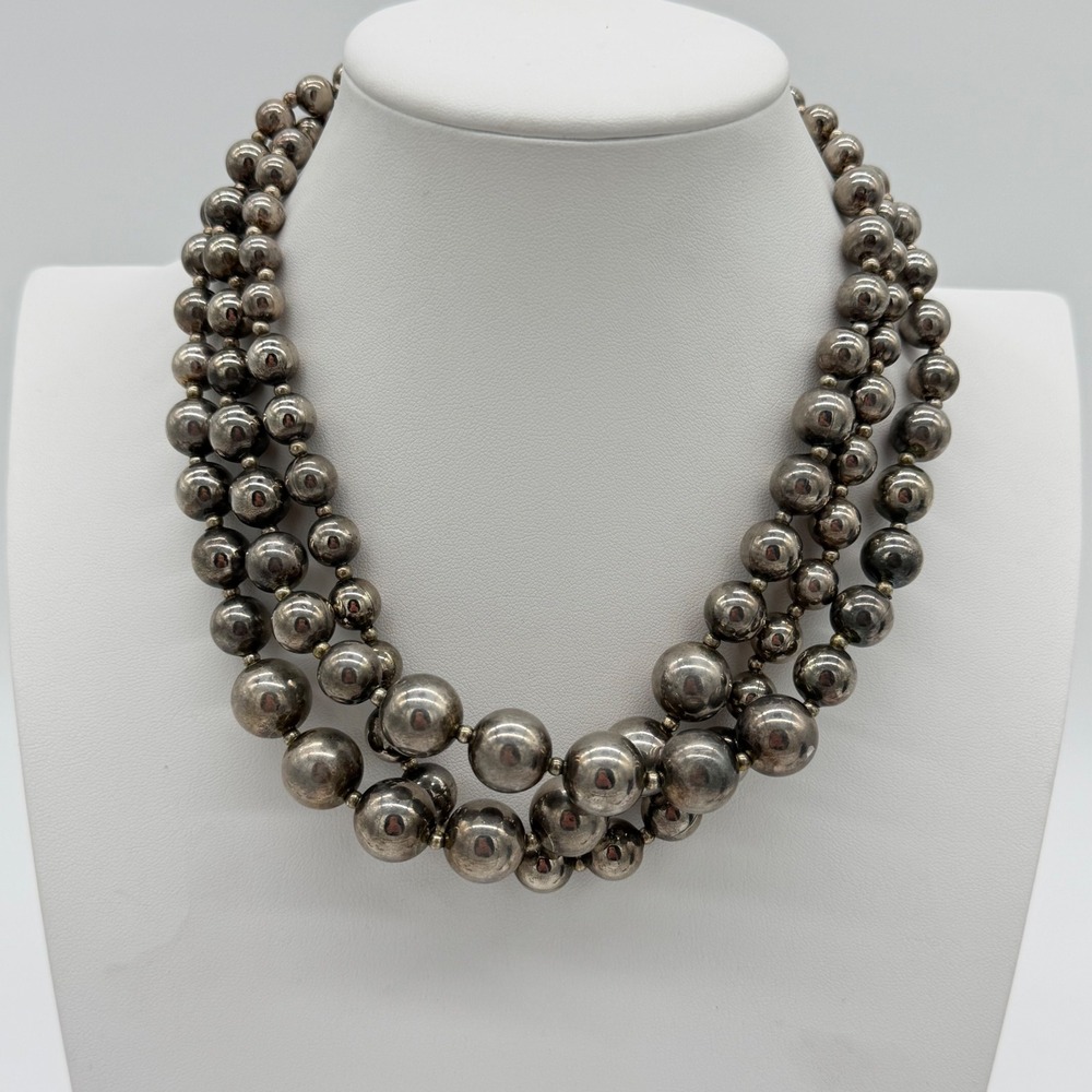 Vintage Dauplaise Triple Strand Graduated Bead Necklace Squash‎ Blossom Style